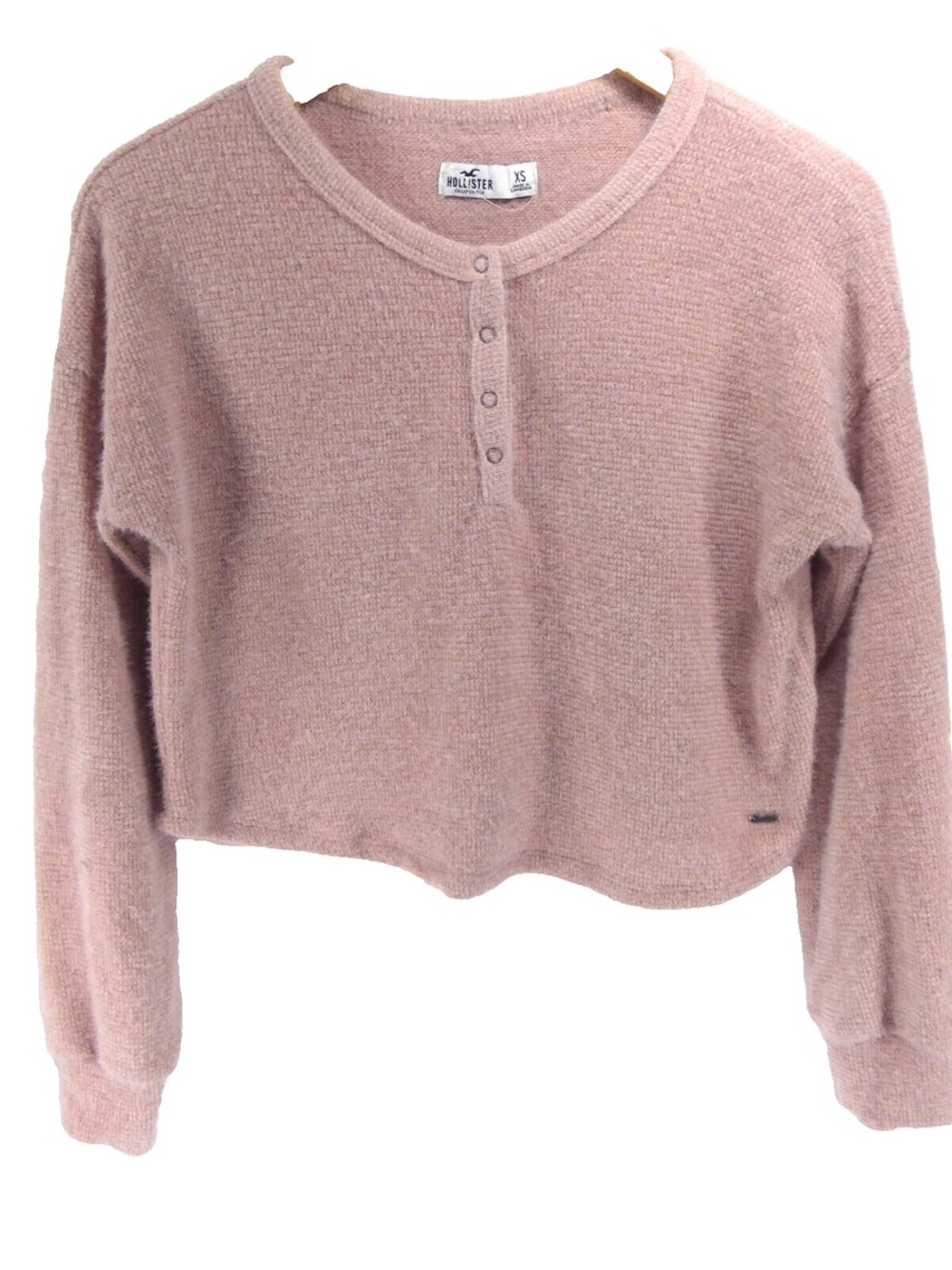 Hollister Women's Dusty Rose Cropped Henley Sweatshirt